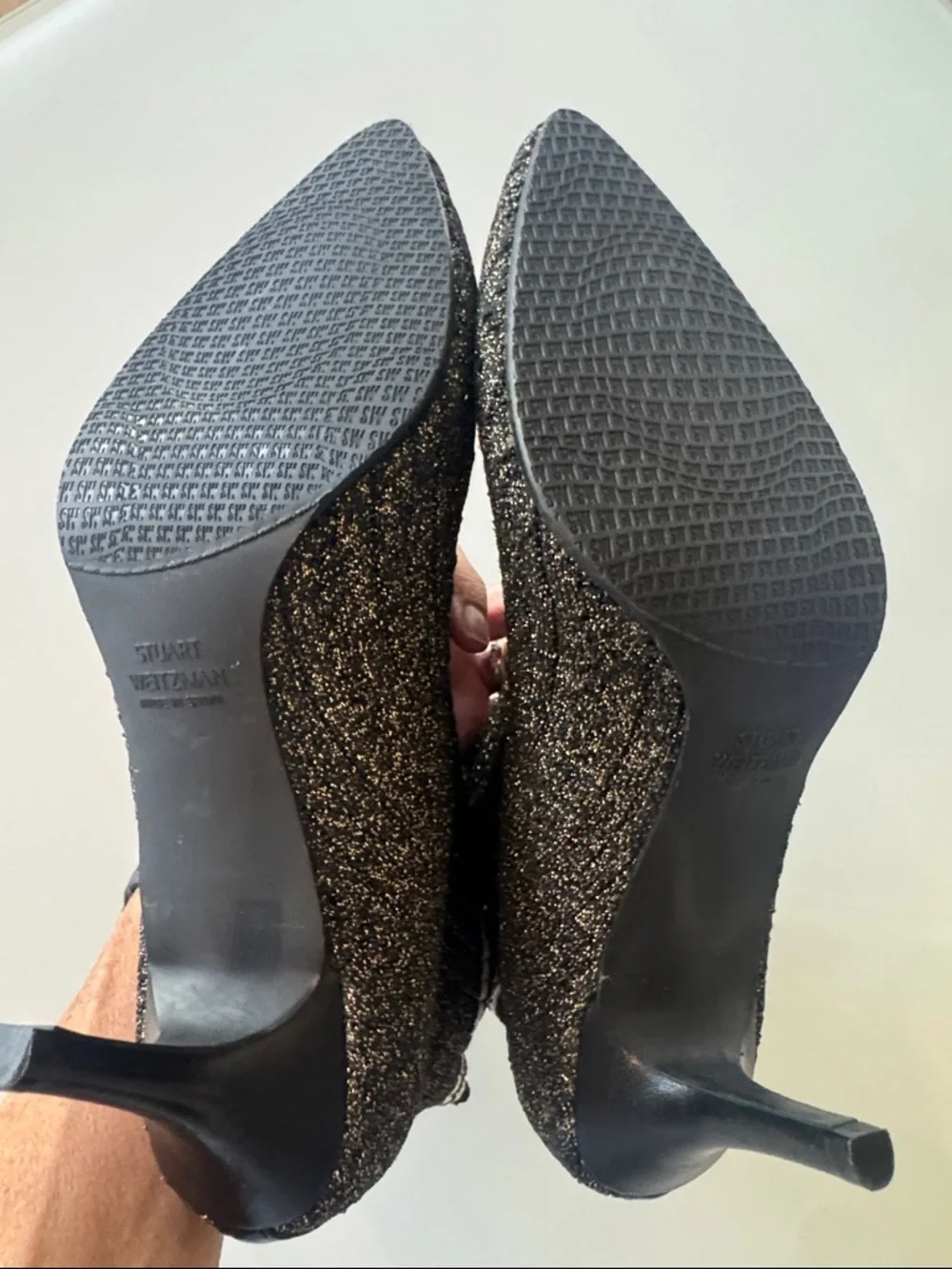 Stuart Weitzman Waverly Sock Bootie Black Metallic Size 7.5
